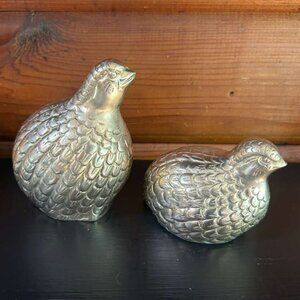 2-Piece Vtg Metal Brass Quail Bird Set Figurines